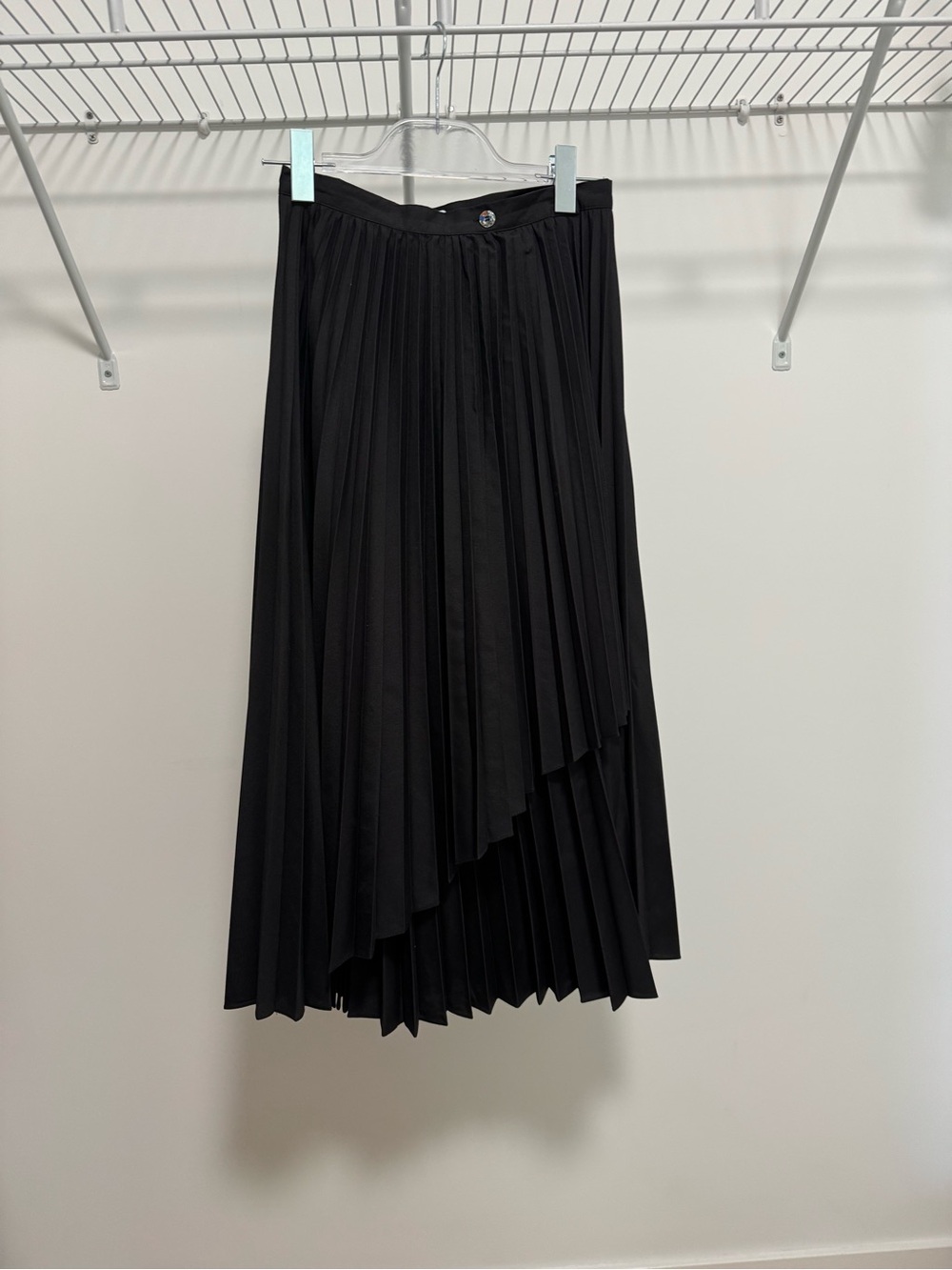 Girls' Black Pleated Asymmetric Midi Skirt